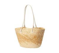 ZCABYBD Bolso de Cuentas Tejido Puramente Hecho A Mano, Hombro para Viajes Y Vacaciones Junto Al Mar, Papiro, Playa Portátil Mujer-Blanco