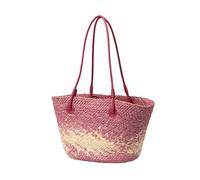 ZCABYBD Bolso de Cuentas Tejido Puramente Hecho A Mano, Hombro para Viajes Y Vacaciones Junto Al Mar, Papiro, Playa Portátil Mujer-Rojo Intenso