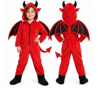 ZccwanSral Disfraz de diablo para niños, traje de bebé diablo con alas, mono de monstruo vampiro con capucha, disfraz de diablo rojo para Halloween y fiestas de carnaval