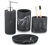ZCCZ Bathroom Accessory Set, 4 Pcs Marble Look Bathroom Vanity Countertop Accessory Set (Marmol Negro)