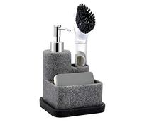 zccz Dispensador de Jabón Cocina con Portaestropajos, Dosificador Jabón Cocina, Guarda Estropajos Fregadero con Soporte para Cepillos, Organizador 3 en 1 para Fregadero, Negro