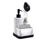 zccz Dispensador de Jabón Cocina con Portaestropajos, Dosificador Jabón Cocina, Guarda Estropajos Fregadero con Soporte para Cepillos, Organizador 3 en 1 para Fregadero, Blanco