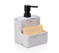 ZCCZ Dosificador Jabón con Soporte de Esponja, Dispensador 2 en 1 para Cocina, Baño o Lavabo, Organizador Estropajos Fregadero con Diseño de Mármol, Blanco