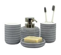 ZCCZ Juego de 4 Accesorios de baño Blanco y Negro con Dispensador de jabón, Soporte para Cepillo de Dientes, Vaso de baño y Jabonera, Organizador Decorativo para encimera
