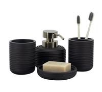 ZCCZ Juego de 4 Accesorios de baño Negro con Dispensador de jabón, Soporte para Cepillo de Dientes, Vaso de baño y Jabonera, Organizador Decorativo para encimera