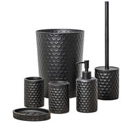 ZCCZ Juego de 6 Piezas de Accesorios de Baño Negro con Soporte de Cepillo de Dientes, Dispensador de Jabón, Bandeja de Bajón, Cubo Basura, Vaso de Baño y Escobilla, Juego de Baño Completo