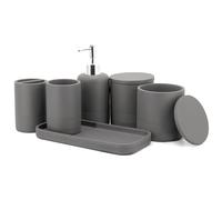 zccz - Juego de accesorios de baño gris de 6 piezas - Organizador de baño con soporte para cepillo de dientes, dispensador de jabón de loción, bandeja de tocador y 2 soportes Qtip - Decoración moderna