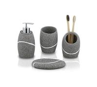 ZCCZ Juego de Accesorios para baño de 4 Piezas, Conjunto Decorativo para encimera de tocador Que Incluye dispensador de jabón, Porta cepillos, Vaso y jabonera