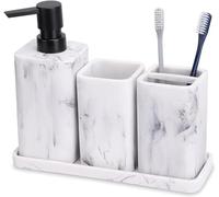 ZCCZ Juegos de Accesorios de baño 4 Piezas Blanco con Dispensador de jabón, Vaso, Soporte para Cepillo de Dientes y Bandeja - Set Efecto mármol Elegante para Decoración Moderna
