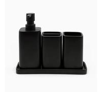 ZCCZ Juegos de Accesorios de baño 4 Piezas Negro con Dispensador de jabón, Vaso baño, Soporte para Cepillo de Dientes y Bandeja - Set de baño Negro Opaco