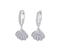 ZCCZJS 925 Arete Colgante de caparazón de Plata esterlina para niñas, Pendientes de circonía espumoso, Pendientes Elegantes Colgantes Regalo de joyería para el Día de San Valentín