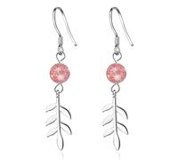 ZCCZJS 925 Arete Dangle de Cristal de Fresa de Plata esterlina, Pendientes de Hoja de Borla Plateada, Pendientes Colgantes de Gancho Elegantes, Regalo de joyería para Mujeres