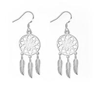 ZCCZJS 925 Arete Drop Catcher Dream Catcher de Sterling Silver, Pendientes Colgantes de Lana de Hoja de Plata, Boho Stud Chenging para Mujeres Regalo de cumpleaños