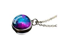 ZCCZJS 925 Collar de Planeta de Plata esterlina para Hombres y Mujeres, Collar del Sistema Solar, Universo, Espacio, Luna, Sol, Tierra, Collares de Planeta, Collar de Bolas de Vidrio de Dos Lados,