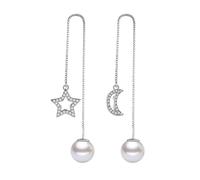 ZCCZJS 925 para DE Perla DE Perla DE STERLINGA Dangle Pendiendo, Pendientes de Luna de la Luna de Plata de Plata Pendientes Colgantes para Mujeres Fiesta de Bodas