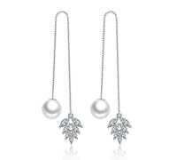 ZCCZJS 925 Parrería de Perla de Plata esterlina, Pendientes de la línea de Oreja de Borla Larga de Plata, tiros de Pendientes Colgantes de Hilo, Joyas para Mujeres