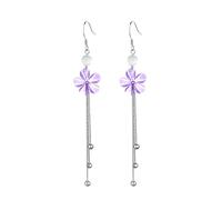 ZCCZJS 925 Pendientes de Plata esterlina, Pendientes de caída de Flores para Mujeres, Piedra de Nacimiento púrpura Pendientes Colgantes, aretes de Gancho de Plata de Cadena Larga, Regalo para el Día