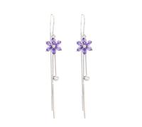 ZCCZJS 925 Pendientes Plateados para Mujeres, aretes Colgantes de Flores de Amatista, aretes de Borla Larga, Pendientes de Gota de Moda, Regalo de joyería para Mujeres