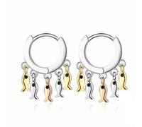 ZCCZJS 925 Sterling Silver Lindo Pescado Tassel Dangle Pendiendo, 3 Peces Pendientes de caída de Ojos Negros, Pendientes Colgantes