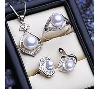 ZCCZJS Accesorios 925 Collar Colgante de Plata esterlina Juegos de Joyas de Perlas Naturales para n clásicos Pendientes de Tachuelas Anillos de Fiesta de Moda