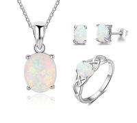 ZCCZJS Accesorios Trendy 925 Sterling Silver Opal Jewelry Pending Pendientes Pendientes de Collar Conjuntos de Anillos para N