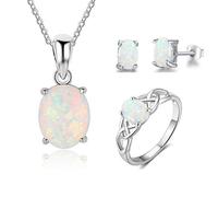 ZCCZJS Accesorios Trendy 925 Sterling Silver Opal Jewelry Pending Pendientes Pendientes de Collar Conjuntos de Anillos para N
