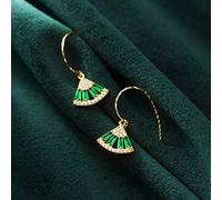 ZCCZJS boucles d'oreilles Dames, S925 Boucles D'Oreilles en Argent Femme Style Art Coréen Diamant en Forme D'Éventail Femelle Vert Émeraudeboucle d'oreille