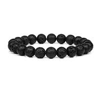 ZCCZJS Braceletas de Piedra Natural Azul para Hombres White Moonstone Black Lava Pulsera Estirada con Cuentas Lapis Lazuli Joyería de Yoga, 10. Piedra de Punto Negra, 23 cm