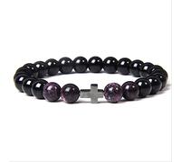 ZCCZJS Budismo de oración Pulseras cruzadas Men Natural Healing Energy Amethysts Polihysts Women Joyería Negro Onyx Bangle 23cm Marrón rojizo