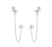 ZCCZJS Clip de Cadena Larga y aretes de Tachuelas para Mujeres Joyas Finas genuinas