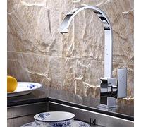 ZCCZJS Cobre de agua fría y caliente Mezcladora de cocina Fregadero de cocina simple Fregadero cuadrado Pulido de revestimiento cromado rotativo
