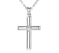 ZCCZJS Collar con Colgante de Cruz de Plata de Ley 925, Collar de Cristal con Cruz de Plata Maciza, joyería Fina para Mujer