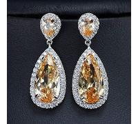 ZCCZJS Color Blanco circonía cúbica Cristal Largo lágrima caída Pendientes Colgantes para Mujeres Regalo de joyería