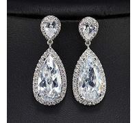 ZCCZJS Color Blanco circonía cúbica Cristal Largo lágrima caída Pendientes Colgantes para Mujeres Regalo de joyería