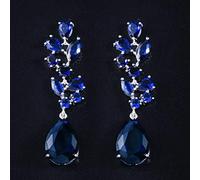 ZCCZJS Color Blanco Rojo Azul Oscuro 5.7 cm de Agua Longitud caída de circonía cúbica aretes de Boda para Novias