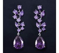 ZCCZJS Color Blanco Rojo Azul Oscuro 5.7 cm de Agua Longitud caída de circonía cúbica aretes de Boda para Novias