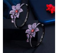 ZCCZJS Color Negro Púrpura Cubiconia Cristal Redonda Big Dangle Drop Flower Charms Pendientes para Mujeres