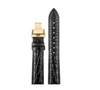 ZCCZJS Compatible con la llave de correa de reloj de cuero para hombres y mujeres debe ser London Solo Crocodile Watch Band 16 18 mm de 19 mm Bracelet (Black-Gold, 17 mm)
