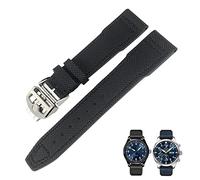 ZCCZJS Correa de reloj de color verde azulado de color ternero negro de 21 mm 20 mm para IWC IW377714 Mark18 Pilot Stop Bands de cuero de pistola de pistola