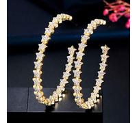 ZCCZJS Cubic Zirconia Star Forma Long Big Big Circle Hoop Pendientes para Mujeres Joyas para la Fiesta del Color de Las Mujeres