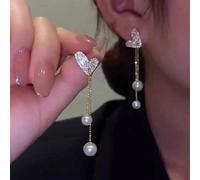 ZCCZJS Drinestone incrustado Pearl Tassel Pendientes Largos para Mujeres Joyas de Boda Brithday Gift