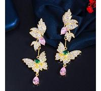 ZCCZJS Elegante Color Amarillo colgle Drop Butterfly Pendientes Largos para Novias Fiesta de Bodas