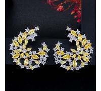 ZCCZJS Elegante diseño de diseño de Hoja Grande topacio Amarillo Pendientes de caída de Cristal para Joyas para Mujeres