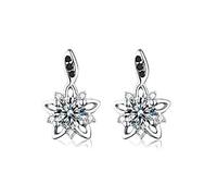 ZCCZJS Genuine 925 Sterling Silver Jewelry Flower Flower Black & White Stone Pendientes para Mujeres