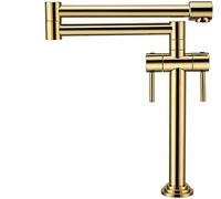 ZCCZJS Grifo de Cocina Dorada con Agua Caliente/fría, Relleno Comercial de latón, Brazo de Doble Junta de Junta Estirable Plegable, Toque de Fregadero montado en la Cubierta de Dos manijas