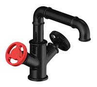 ZCCZJS Grifo de Grifo de Toque de Cocina Negra Industrial Vintage con manijas de Volante duales de la Rueda giratoria para Suministro de Agua Caliente y fría diseño Corto