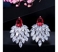 ZCCZJS Joyería Noble Blanco Zirconia Cúbica pavimentada Pendientes Verdes Largos y Grandes para Mujeres