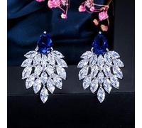 ZCCZJS Joyería Noble Blanco Zirconia Cúbica pavimentada Pendientes Verdes Largos y Grandes para Mujeres