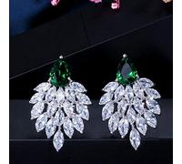 ZCCZJS Joyería Noble Blanco Zirconia Cúbica pavimentada Pendientes Verdes Largos y Grandes para Mujeres