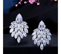 ZCCZJS Joyería Noble Blanco Zirconia Cúbica pavimentada Pendientes Verdes Largos y Grandes para Mujeres